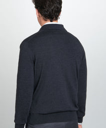Grey Merino Wool Long Sleeve Polo Shirt