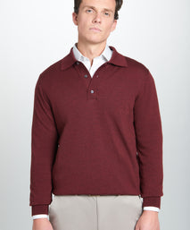 Burgundy Merino Wool Long Sleeve Polo Shirt