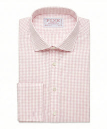 Pale Pink & White Slim Fit Double Cuff Essential Gingham Formal Shirt
