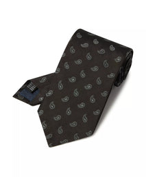 Black & Grey Paisley Motif Silk Woven Tie
