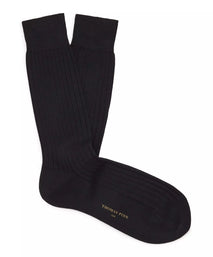 Black Mid Length Ribbed Merino Wool Socks