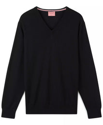 Black Merino Wool V-Neck Sweater