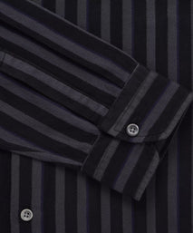 Grey & Black Slim Fit Smart Casual Tonal Barre Stripe Shirt