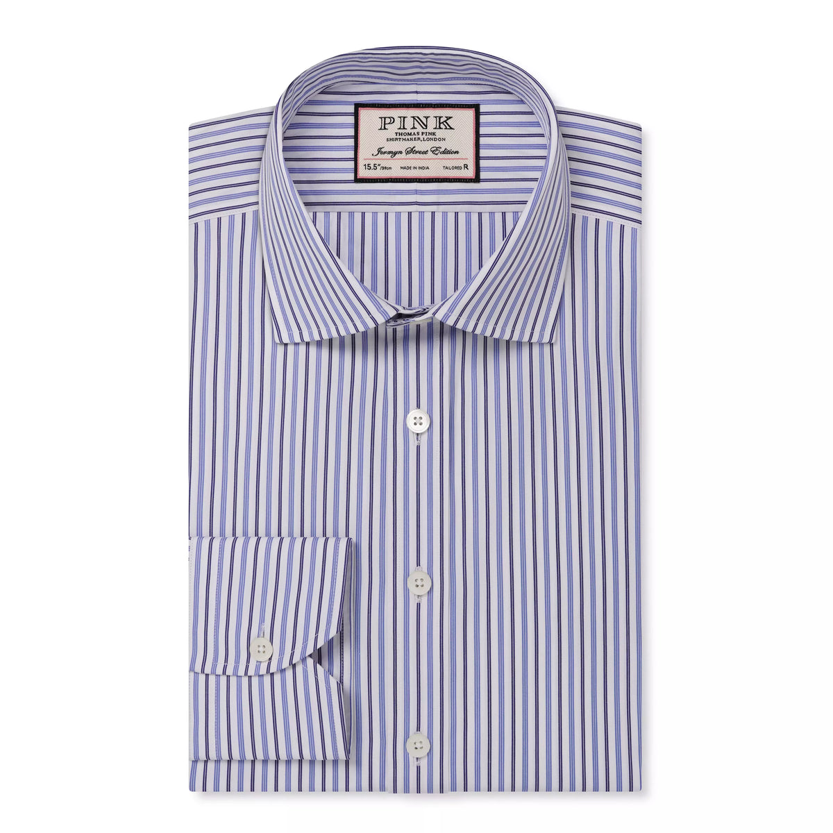 White & Blue Tailored Fit Regent Track Stripe Formal Shirt