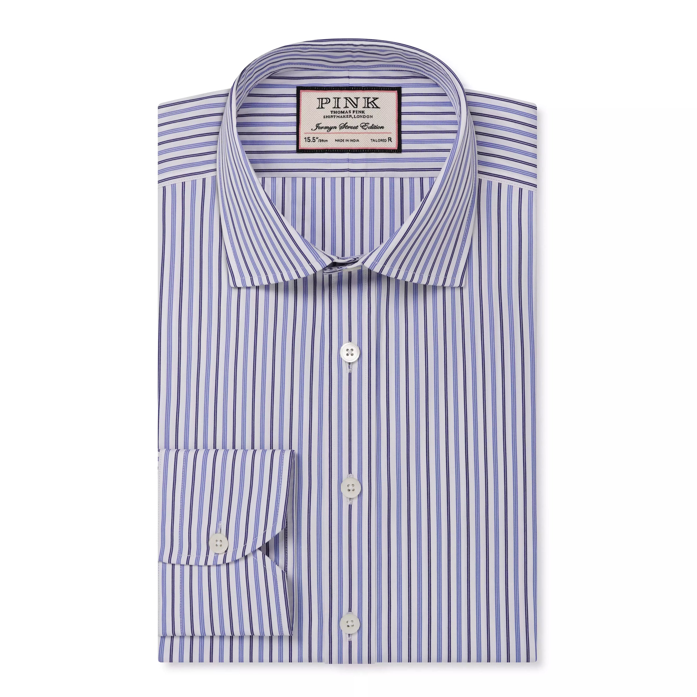 White & Blue Tailored Fit Regent Track Stripe Formal Shirt