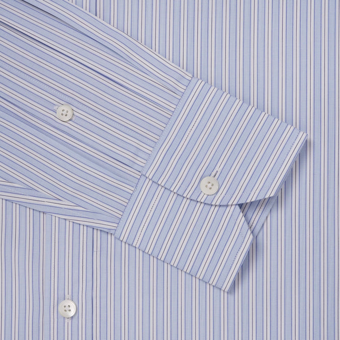 Blue & White Tailored Fit Formal End on End Track Stripe Shirt