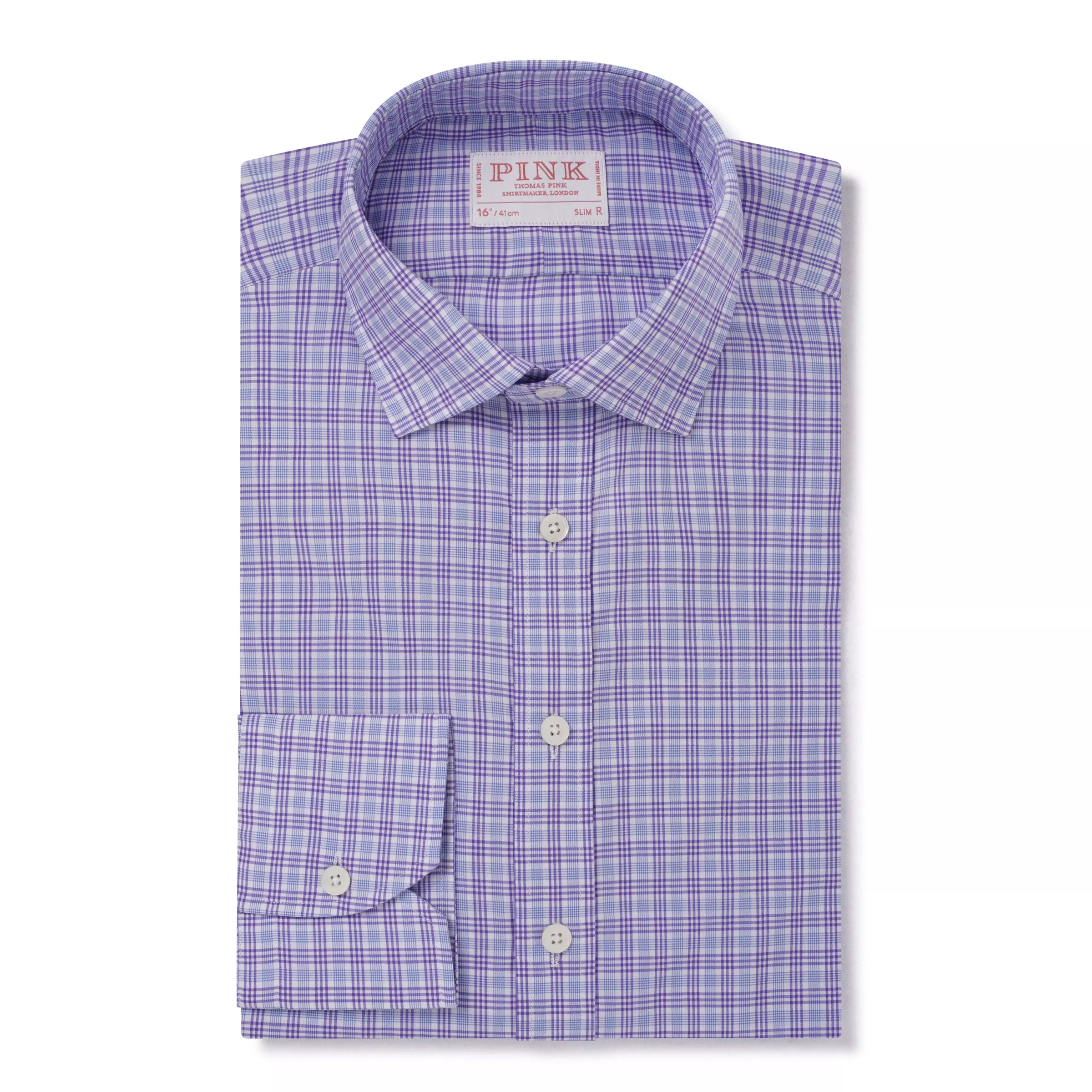 Pale Blue & Purple Slim Fit Fine Multi Check Formal Shirt