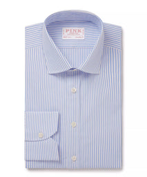 Blue & White Tailored Fit Panama Medium Stripe Formal Shirt