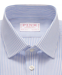 Blue & White Tailored Fit Panama Medium Stripe Formal Shirt